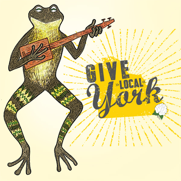 Our full-color festival frog with the Give Local York logo
