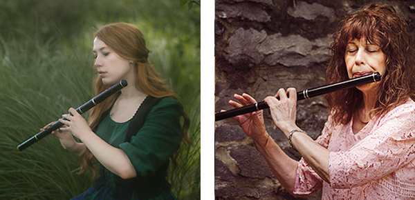 Apprentice Courtney Fox (left, with Irish flute) and Master Lesl Harkier (also with flute)