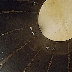 Looking up into a bomba drum from the bottom to see its barrel construction.