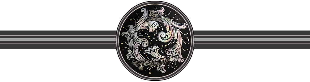 Section-separating graphic featuring a circular inlay from one of Glenn’s banjos