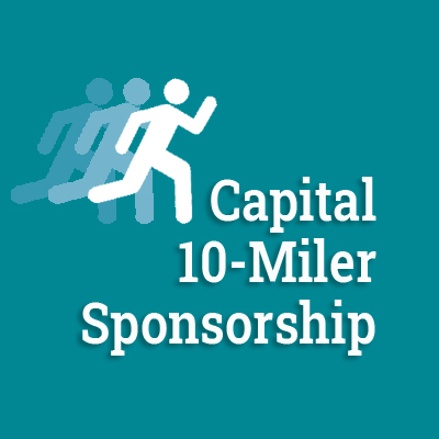 graphic button: the words Capital 10-Miler Sponsorship with graphic art of a runner in motion