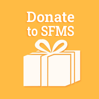 graphic button: the words Donate to SFMS above a wrapped and ribboned gift box