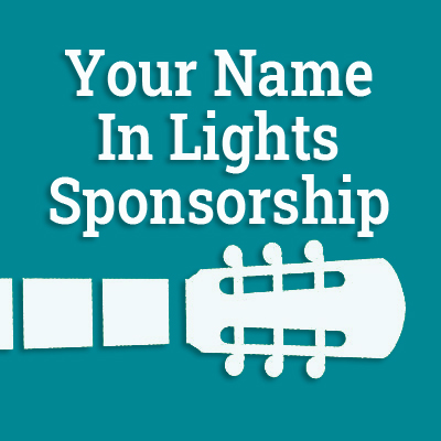 graphic button: the words Your Name In Lights Sponsorship with graphic art of a guitar headstock